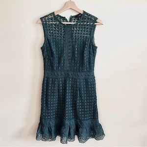 Aqua Women Teal Flower Laced Dress Knee Length Sleeveless Flare Size S